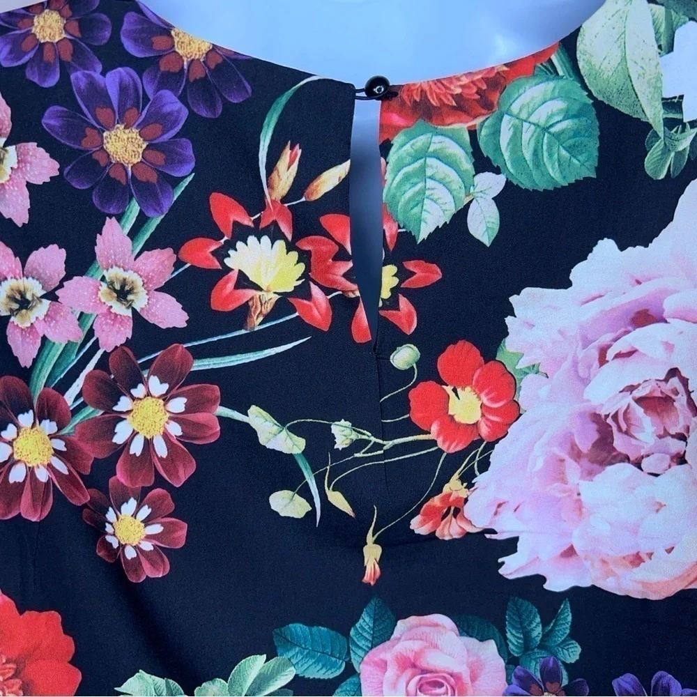 XS NEW YORK AND CO BLACK FLORAL SLEEVELESS BLOUSE LIGHTWEIGHT TOP COLORFUL